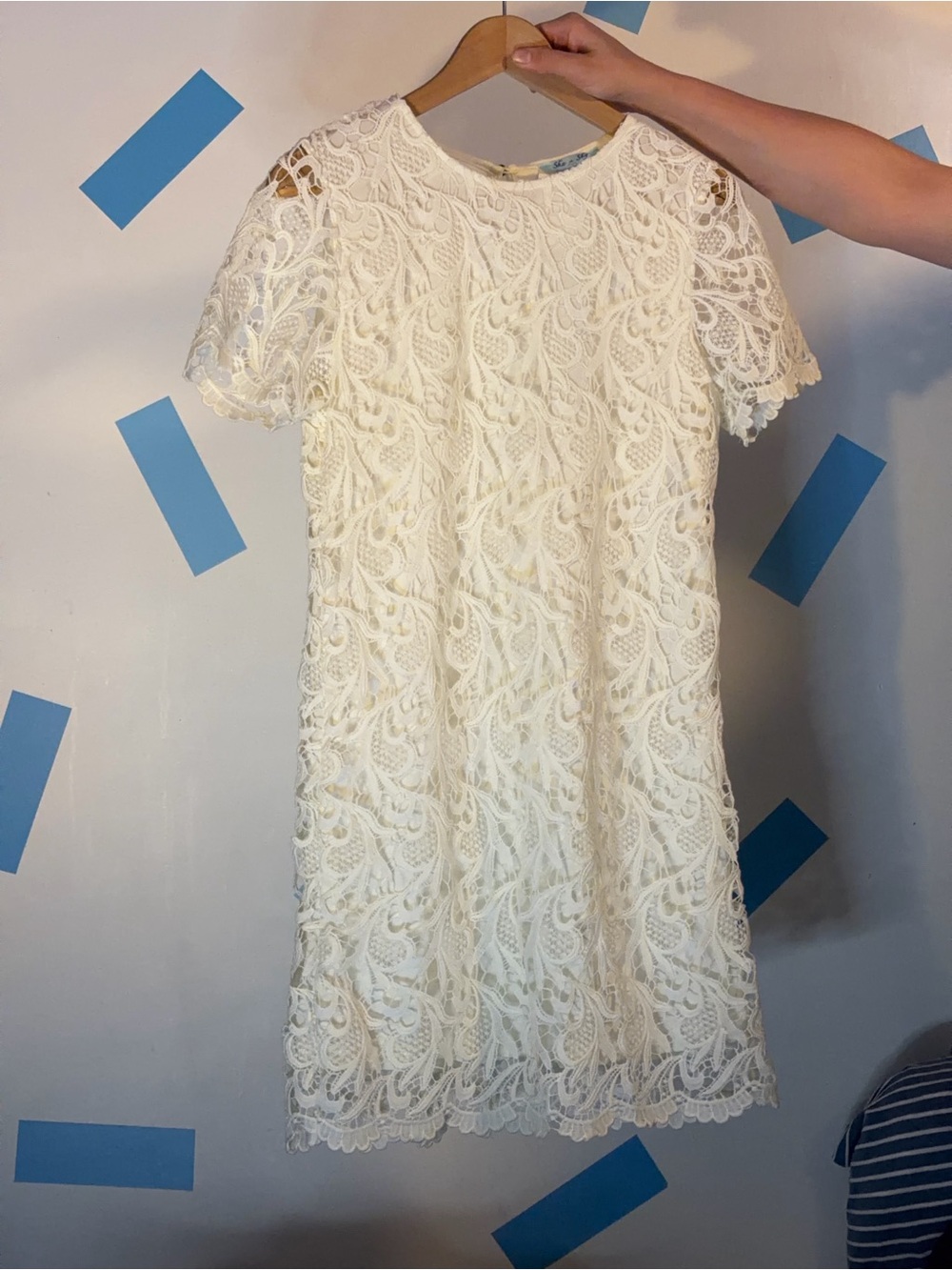 She + Sky Cream Lace Short-Sleeve Dress